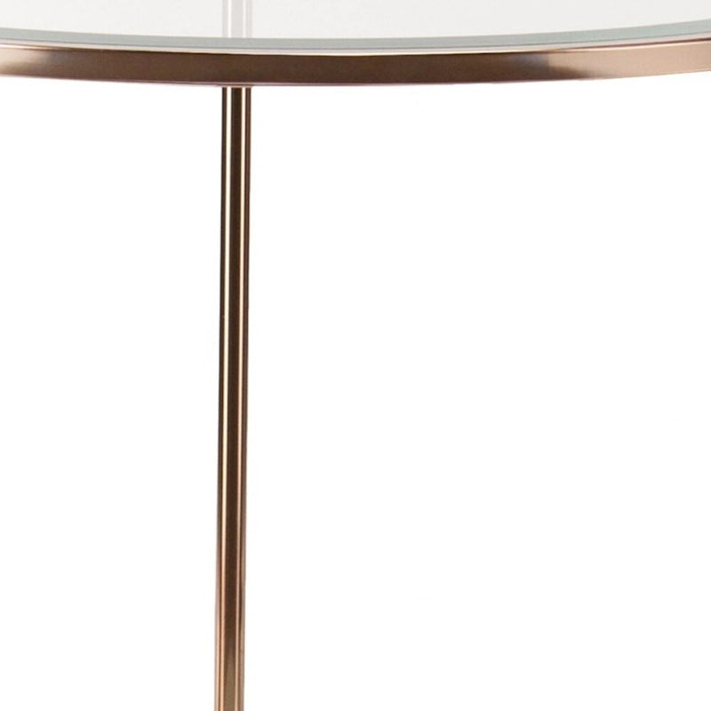 Table d'appoint ronde 26" en verre doré et fer avec étagère – 24.25x24.25x26.25