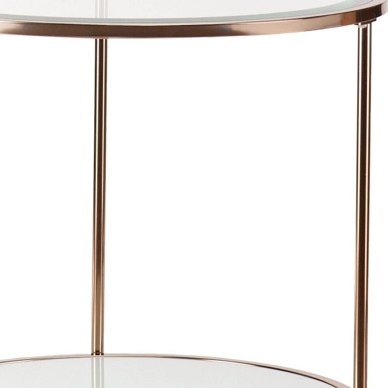 Table d'appoint ronde 26" en verre doré et fer avec étagère – 24.25x24.25x26.25