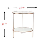 Table d'appoint ronde 26" en verre doré et fer avec étagère – 24.25x24.25x26.25