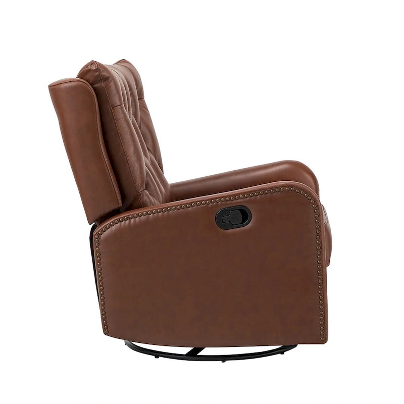 Fauteuil inclinable en cuir véritable style Mid-Century avec base en métal noir – Capitonnage, Clous décoratifs