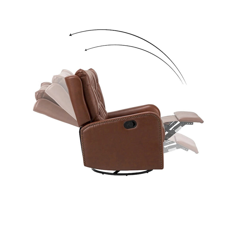 Fauteuil inclinable en cuir véritable style Mid-Century avec base en métal noir – Capitonnage, Clous décoratifs