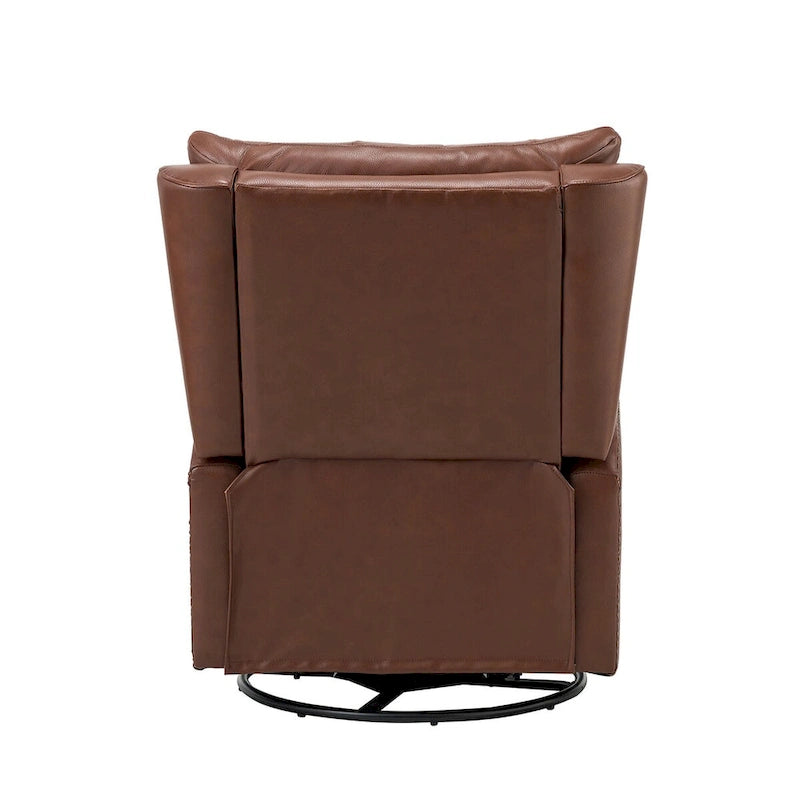 Fauteuil inclinable en cuir véritable style Mid-Century avec base en métal noir – Capitonnage, Clous décoratifs
