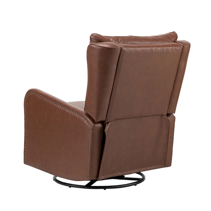 Fauteuil inclinable en cuir véritable style Mid-Century avec base en métal noir – Capitonnage, Clous décoratifs
