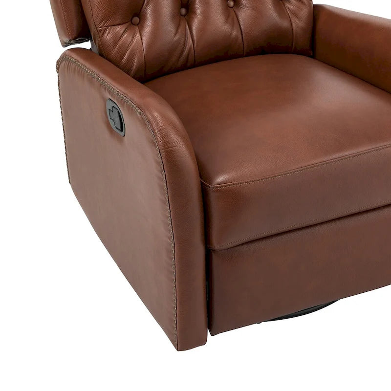 Fauteuil inclinable en cuir véritable style Mid-Century avec base en métal noir – Capitonnage, Clous décoratifs