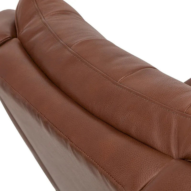 Fauteuil inclinable en cuir véritable style Mid-Century avec base en métal noir – Capitonnage, Clous décoratifs