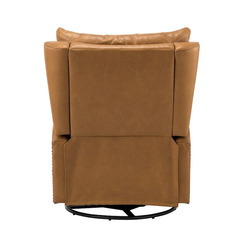 Fauteuil inclinable en cuir véritable style Mid-Century avec base en métal noir – Capitonnage, Clous décoratifs