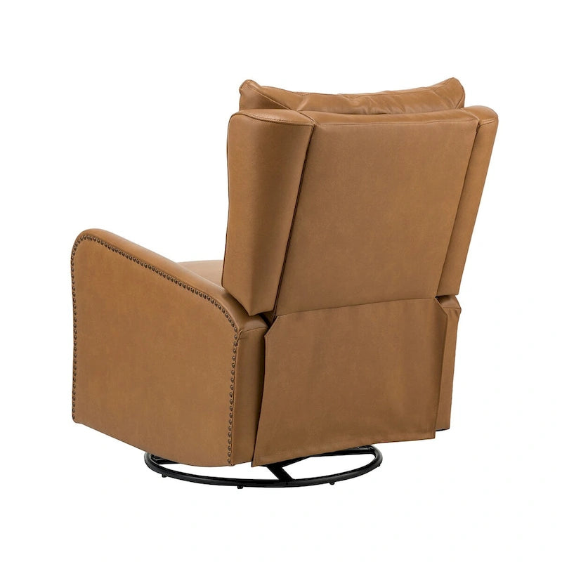 Fauteuil inclinable en cuir véritable style Mid-Century avec base en métal noir – Capitonnage, Clous décoratifs