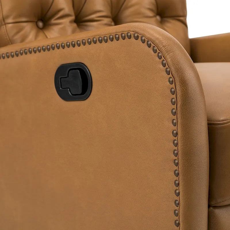 Fauteuil inclinable en cuir véritable style Mid-Century avec base en métal noir – Capitonnage, Clous décoratifs