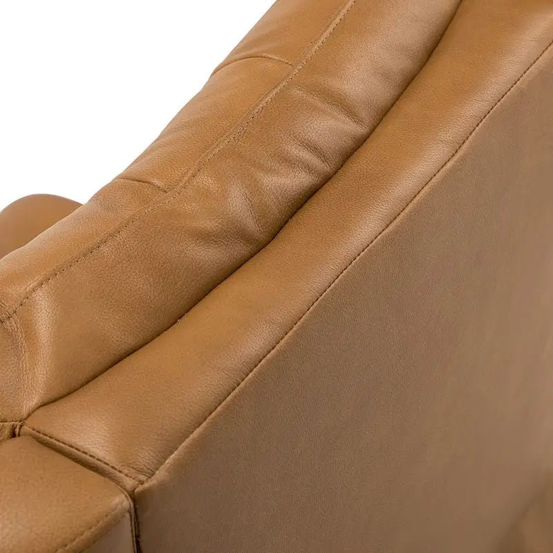 Fauteuil inclinable en cuir véritable style Mid-Century avec base en métal noir – Capitonnage, Clous décoratifs