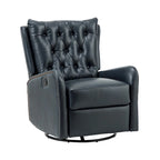 Fauteuil inclinable en cuir véritable style Mid-Century avec base en métal noir – Capitonnage, Clous décoratifs