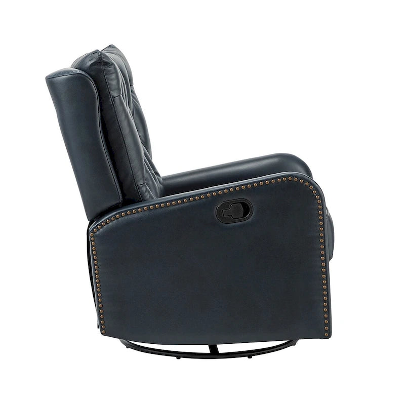 Fauteuil inclinable en cuir véritable style Mid-Century avec base en métal noir – Capitonnage, Clous décoratifs