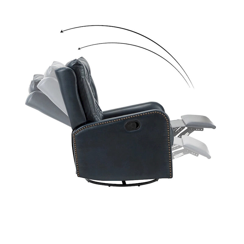 Fauteuil inclinable en cuir véritable style Mid-Century avec base en métal noir – Capitonnage, Clous décoratifs