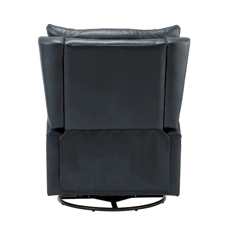 Fauteuil inclinable en cuir véritable style Mid-Century avec base en métal noir – Capitonnage, Clous décoratifs