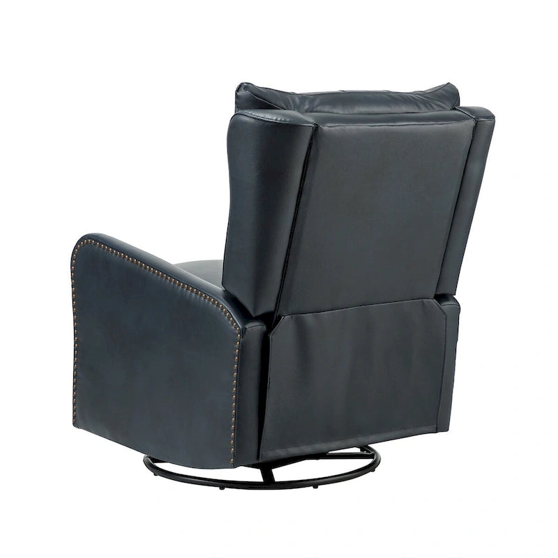 Fauteuil inclinable en cuir véritable style Mid-Century avec base en métal noir – Capitonnage, Clous décoratifs