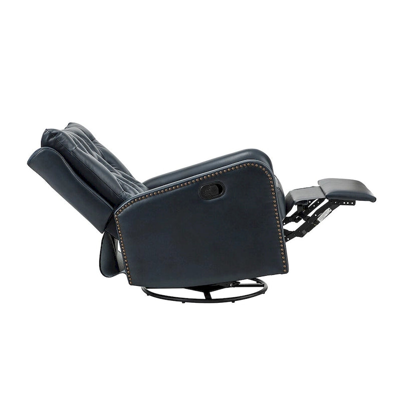 Fauteuil inclinable en cuir véritable style Mid-Century avec base en métal noir – Capitonnage, Clous décoratifs