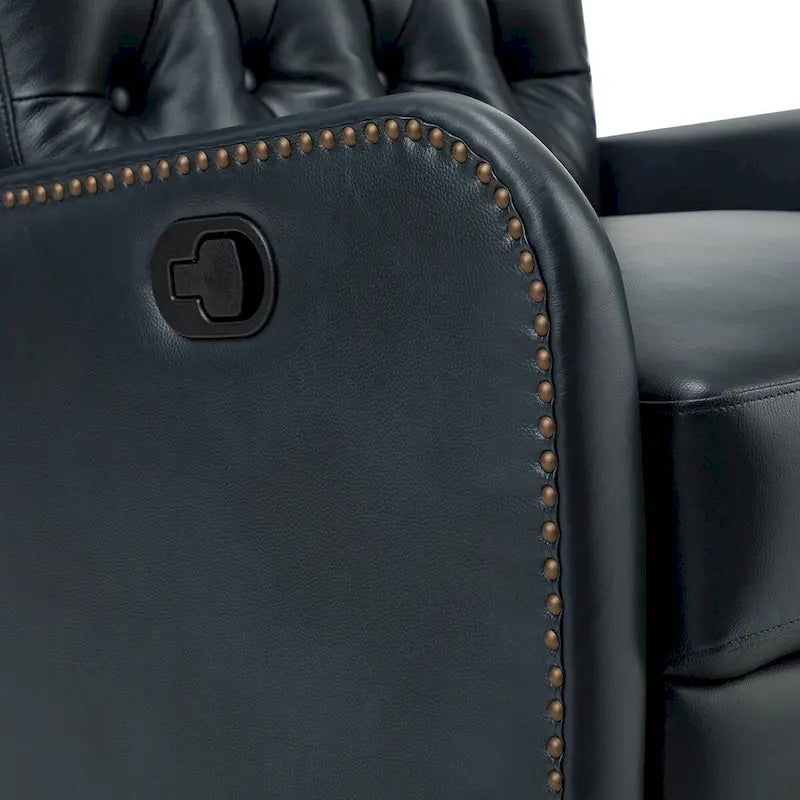 Fauteuil inclinable en cuir véritable style Mid-Century avec base en métal noir – Capitonnage, Clous décoratifs