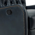 Fauteuil inclinable en cuir véritable style Mid-Century avec base en métal noir – Capitonnage, Clous décoratifs
