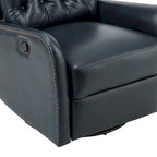 Fauteuil inclinable en cuir véritable style Mid-Century avec base en métal noir – Capitonnage, Clous décoratifs