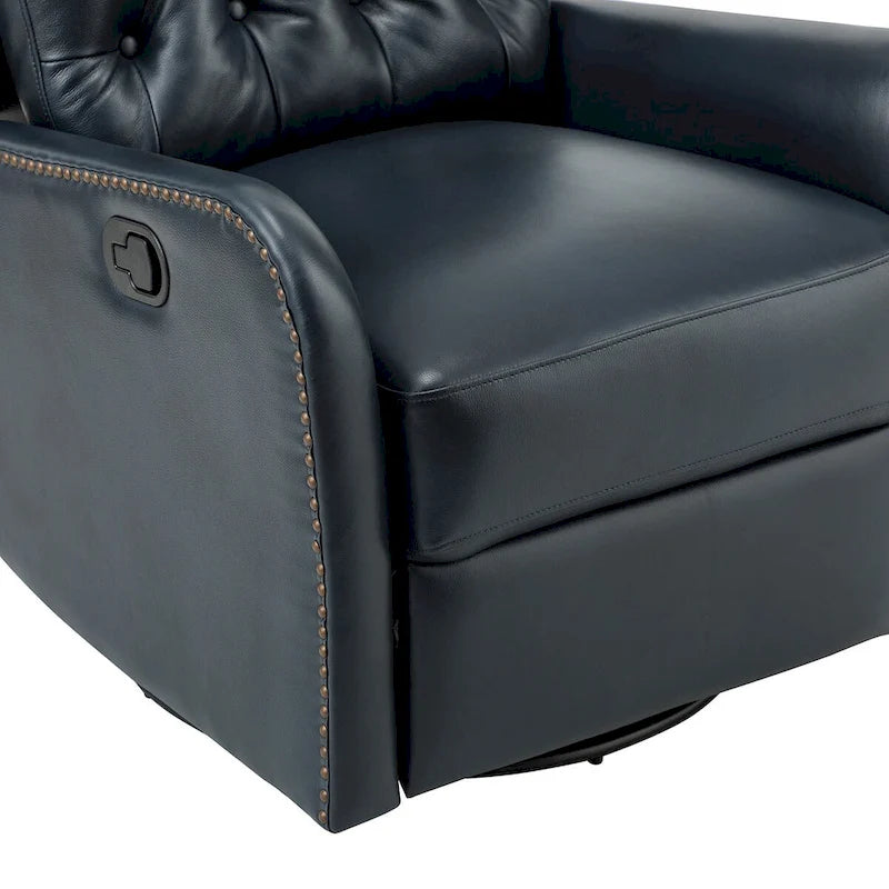 Fauteuil inclinable en cuir véritable style Mid-Century avec base en métal noir – Capitonnage, Clous décoratifs