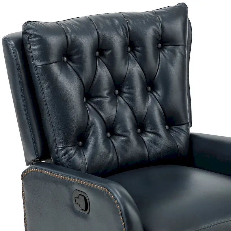 Fauteuil inclinable en cuir véritable style Mid-Century avec base en métal noir – Capitonnage, Clous décoratifs