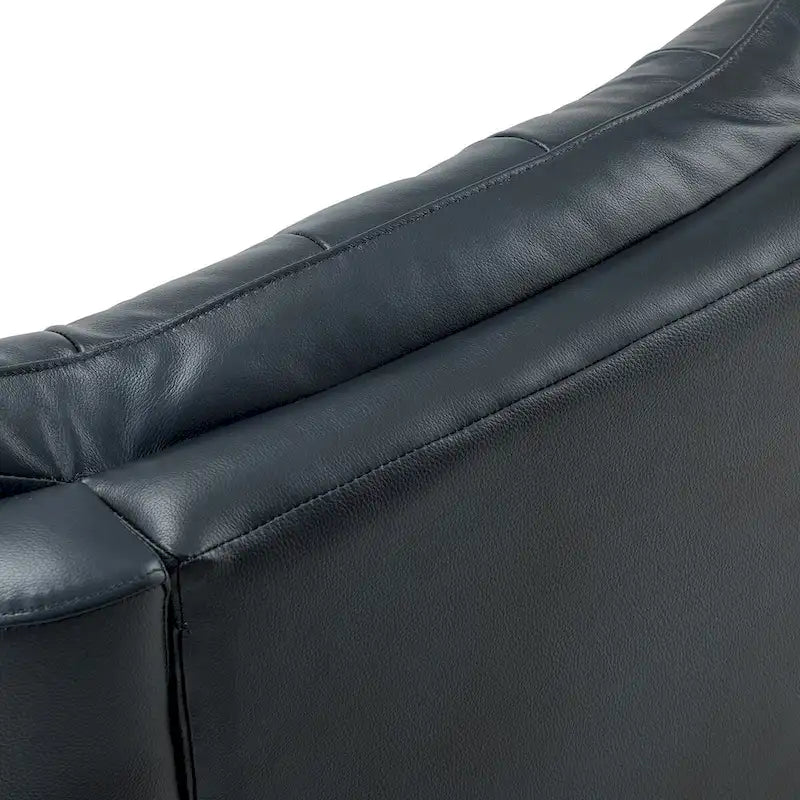 Fauteuil inclinable en cuir véritable style Mid-Century avec base en métal noir – Capitonnage, Clous décoratifs