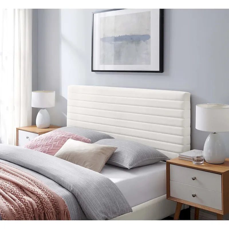 Tête de lit capitonnée en velours de performance pour lit double