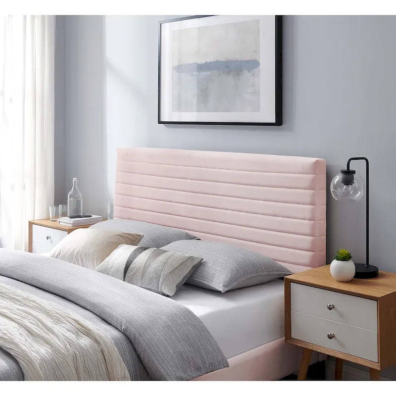 Tête de lit capitonnée en velours de performance pour lit double