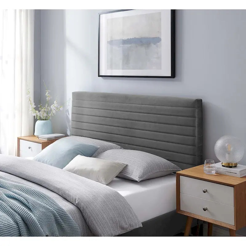 Tête de lit capitonnée en velours de performance pour lit double