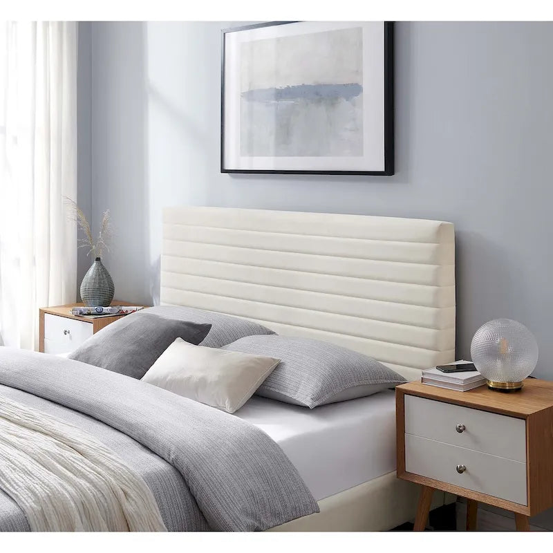 Tête de lit capitonnée en velours de performance pour lit double