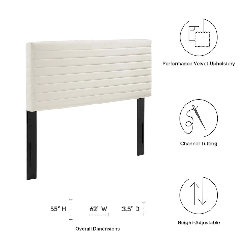 Tête de lit capitonnée en velours de performance pour lit double