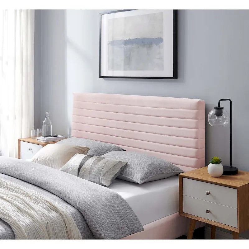 Tête de lit capitonnée en velours de performance pour lit double