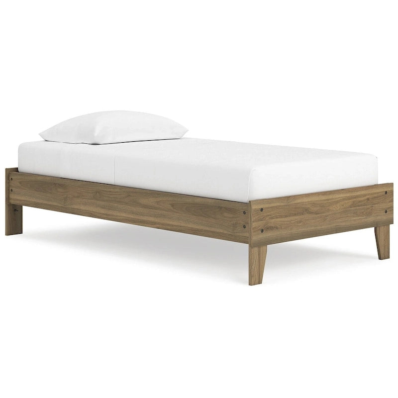 Lit plateforme miel brun – Bois composite avec finition grain de noyer