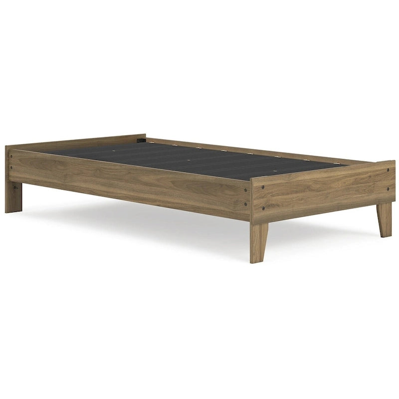 Lit plateforme miel brun – Bois composite avec finition grain de noyer