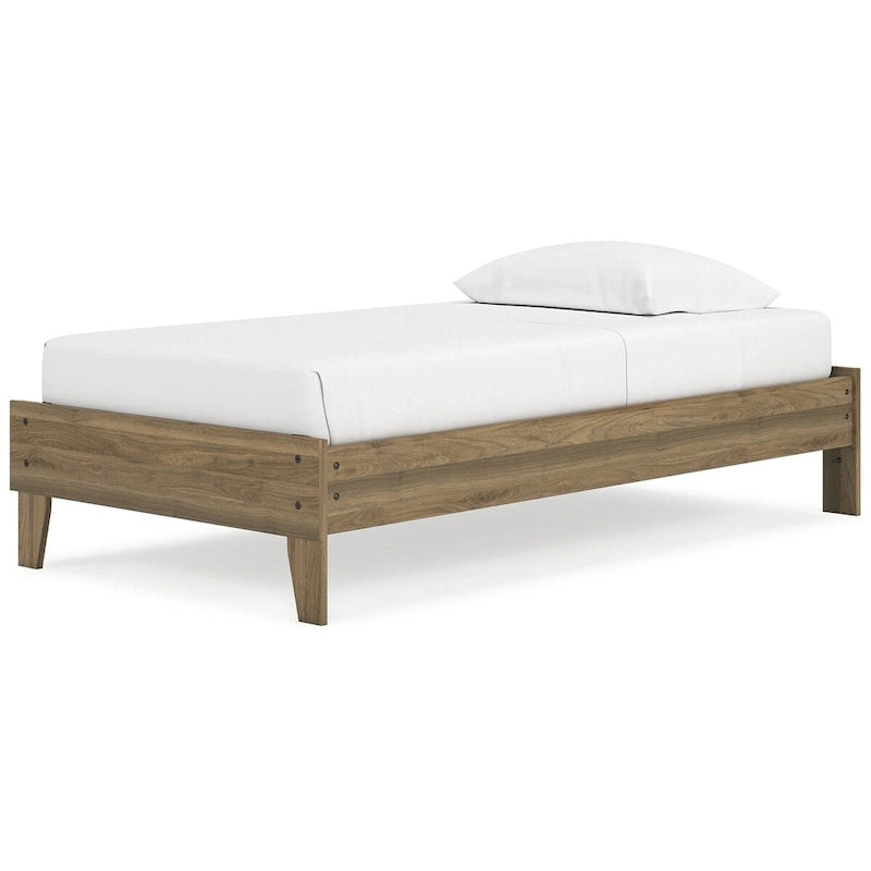 Lit plateforme miel brun – Bois composite avec finition grain de noyer