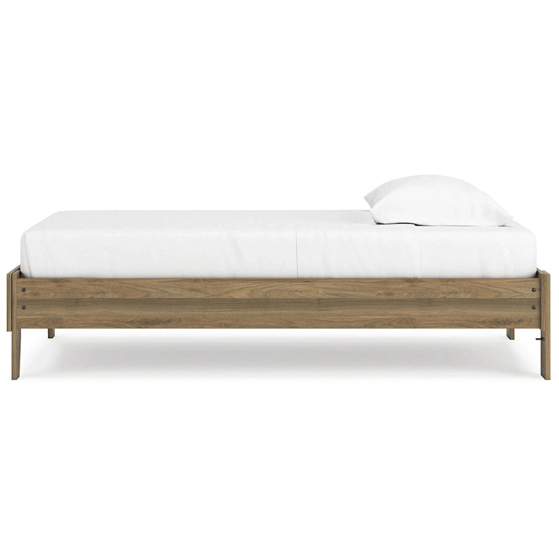 Lit plateforme miel brun – Bois composite avec finition grain de noyer