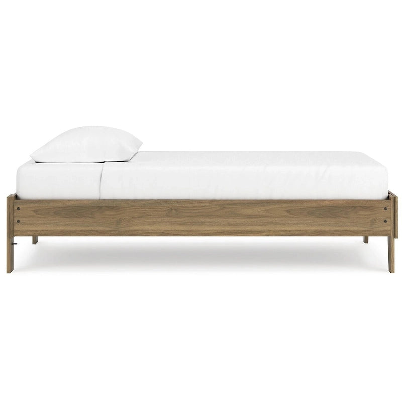 Lit plateforme miel brun – Bois composite avec finition grain de noyer