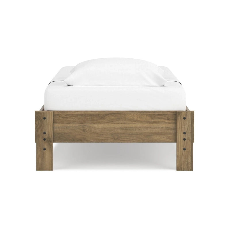 Lit plateforme miel brun – Bois composite avec finition grain de noyer