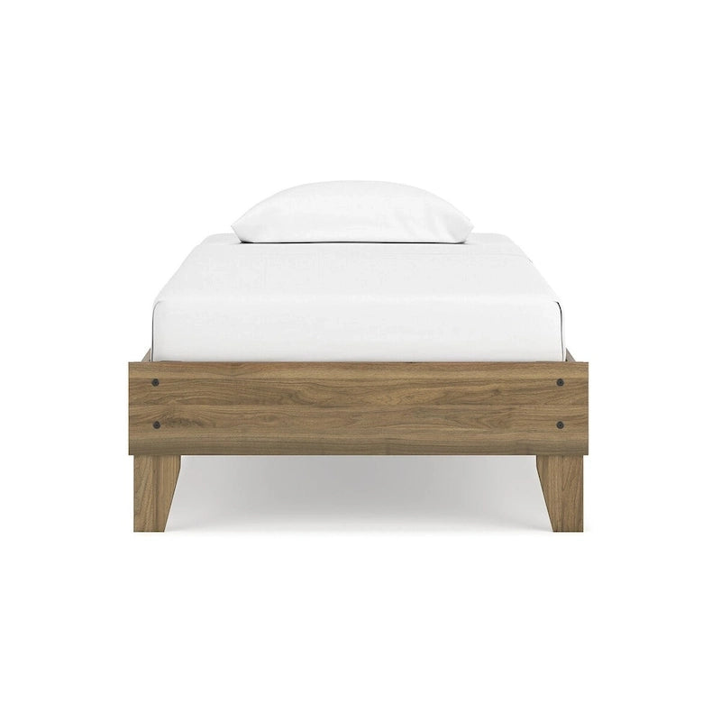 Lit plateforme miel brun – Bois composite avec finition grain de noyer