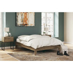 Lit plateforme miel brun – Bois composite avec finition grain de noyer