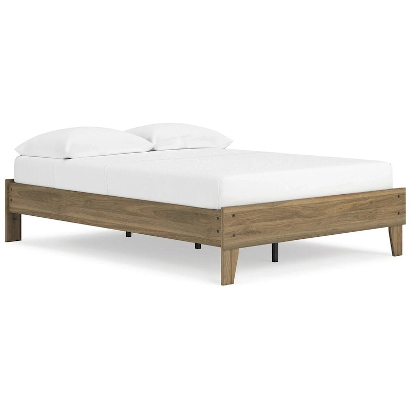 Lit plateforme miel brun – Bois composite avec finition grain de noyer
