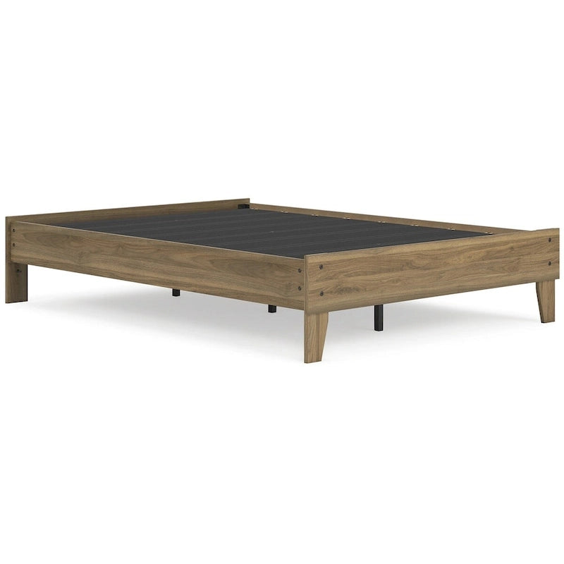 Lit plateforme miel brun – Bois composite avec finition grain de noyer
