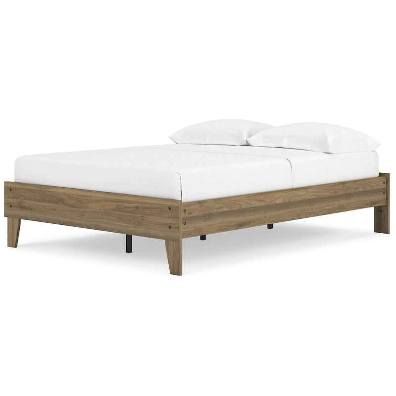 Lit plateforme miel brun – Bois composite avec finition grain de noyer