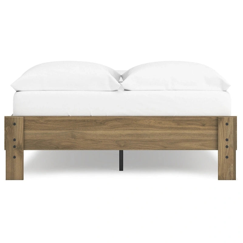 Lit plateforme miel brun – Bois composite avec finition grain de noyer