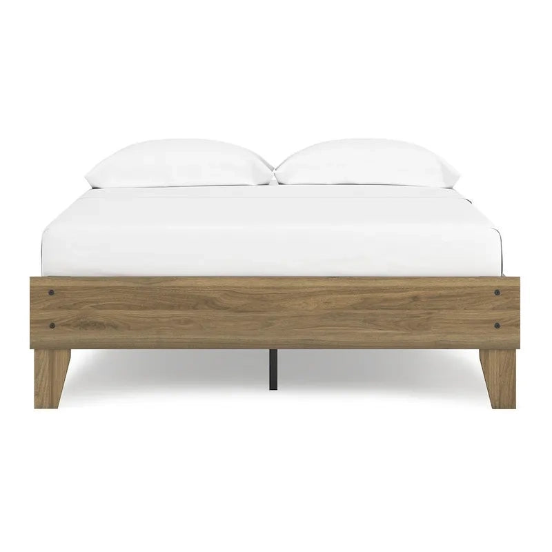 Lit plateforme miel brun – Bois composite avec finition grain de noyer