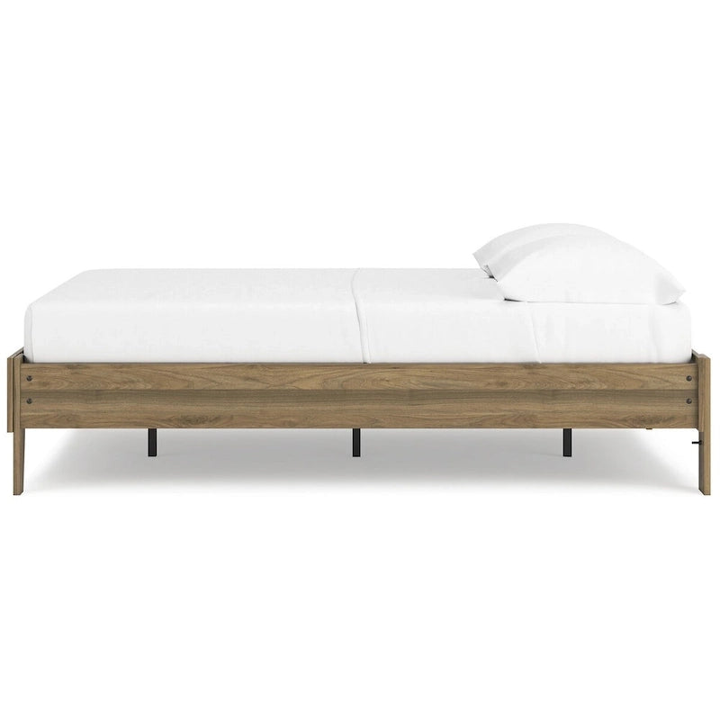 Lit plateforme miel brun – Bois composite avec finition grain de noyer