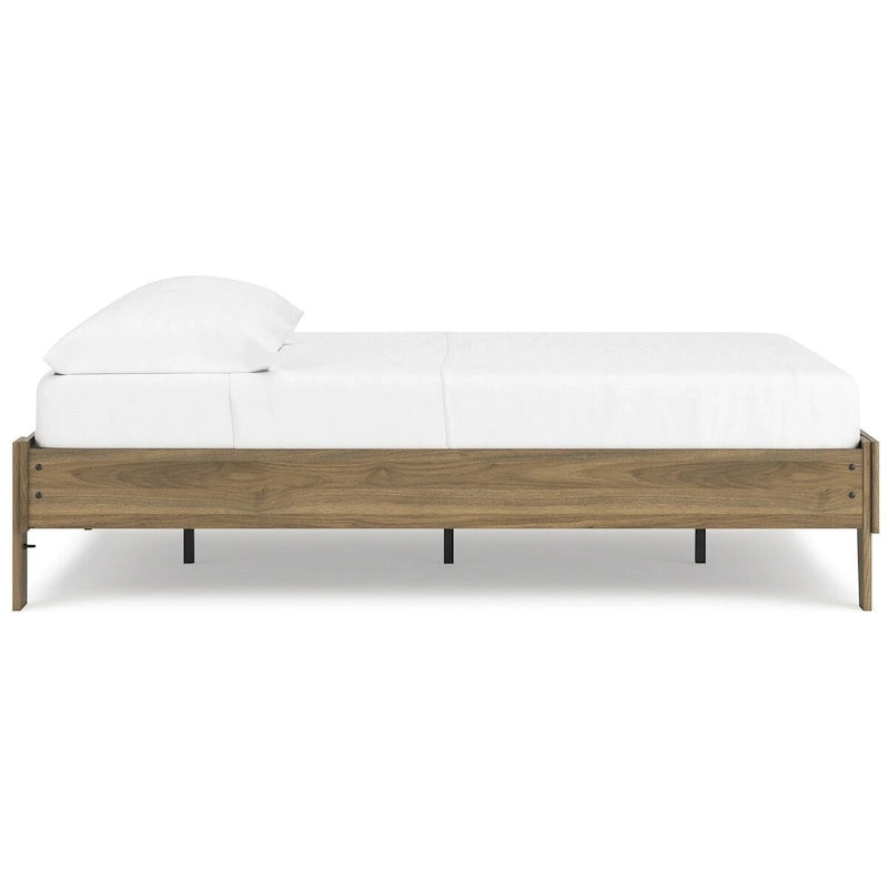 Lit plateforme miel brun – Bois composite avec finition grain de noyer