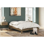 Lit plateforme miel brun – Bois composite avec finition grain de noyer