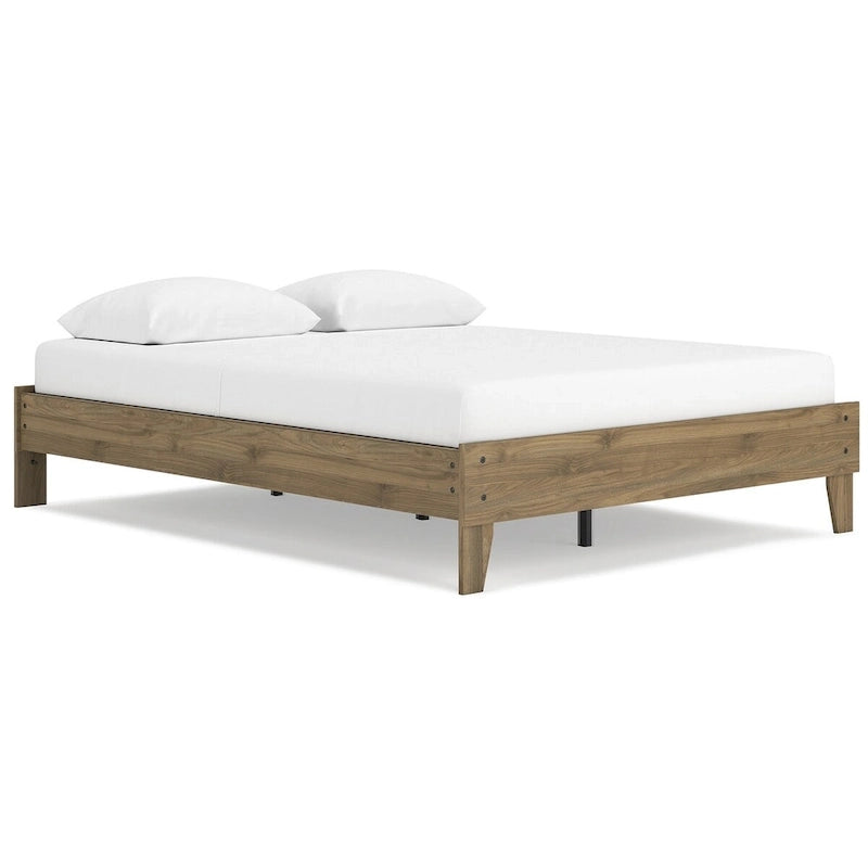Lit plateforme miel brun – Bois composite avec finition grain de noyer