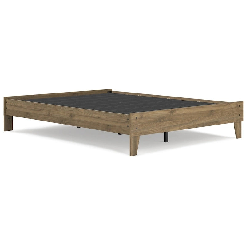 Lit plateforme miel brun – Bois composite avec finition grain de noyer