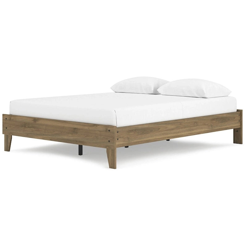 Lit plateforme miel brun – Bois composite avec finition grain de noyer
